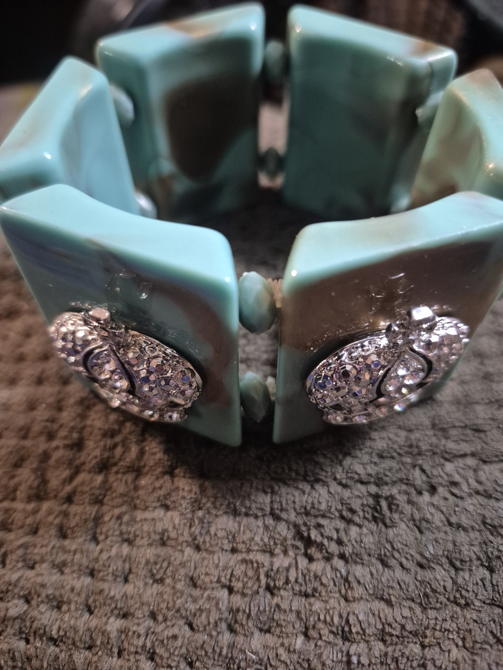 Turquoise Stretch Bracelet with Crystal Beetle Charms